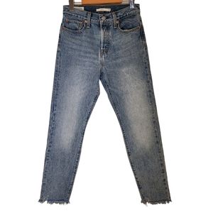 Levi's Women's Blue Wedgie Icon High Rise Fray Hem Straight Leg Ankle Jeans
